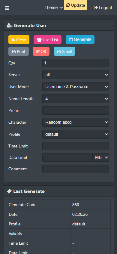Form generate hotspot user voucher