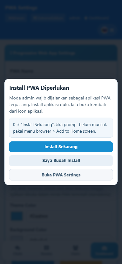Gate install pwa wajib di chat admin